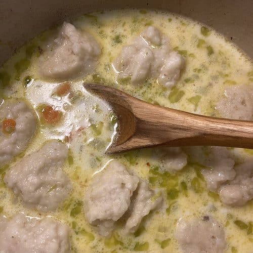 Sausage and Dumplings with carrots and celery. Soup Sausage and dumpling soup.