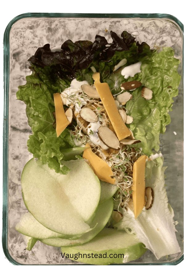 how to eat alfalfa sprouts. Lettuce wrap with chicken, cheese almonds, alfalfa sprouts and ranch dressing.